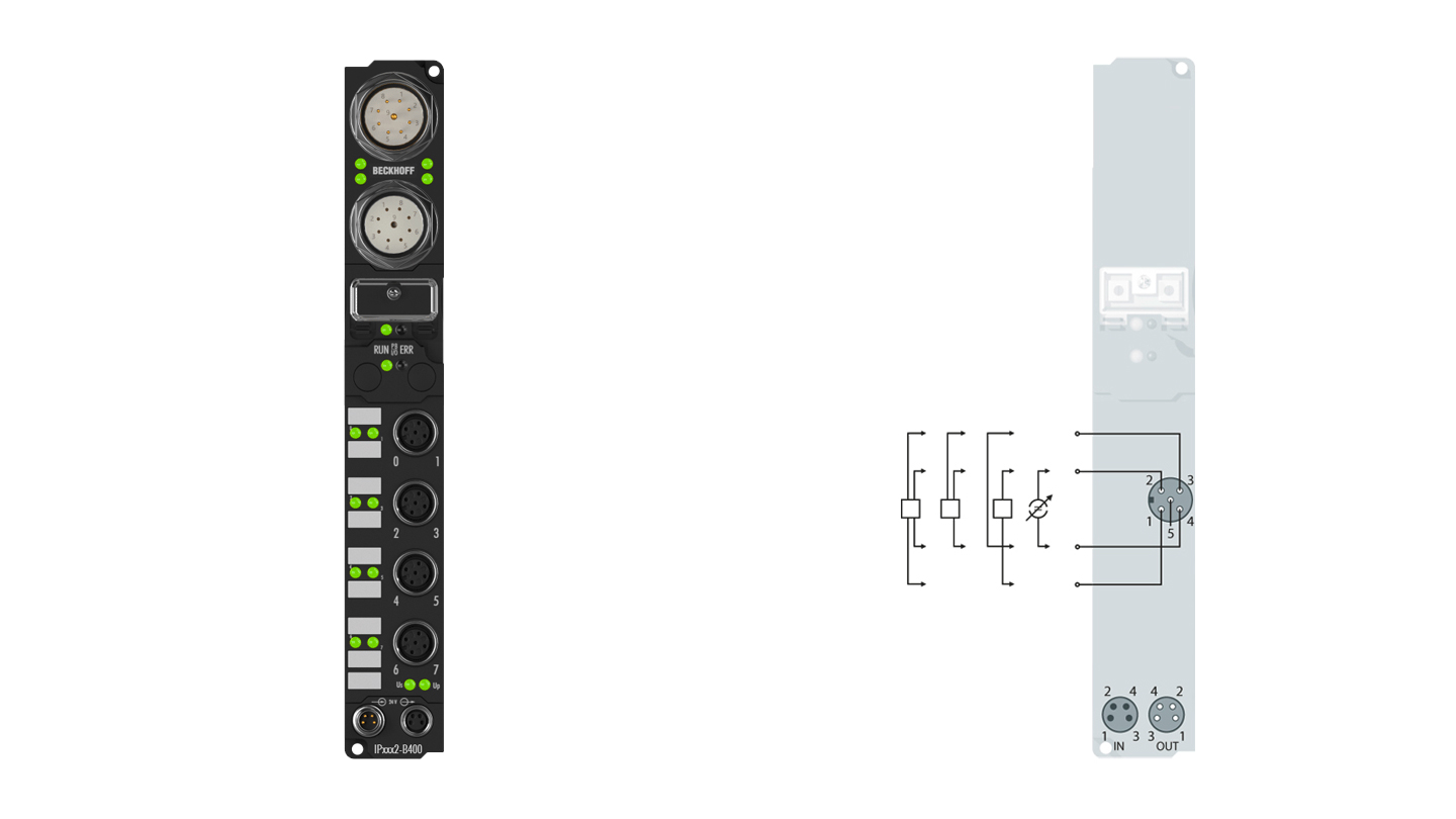 IP3102-B400 | Feldbus Box, 4-Kanal-Analog-Eingang, Interbus, Spannung, ±10 V, 16 Bit, differentiell, M12