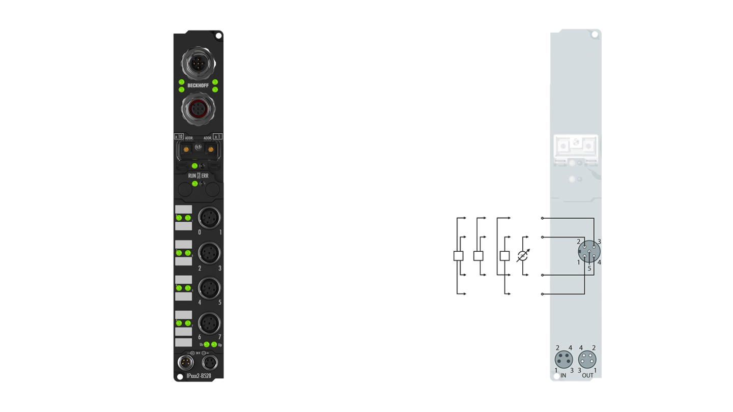 IP3102-B528 | Fieldbus Box, 4-channel analog input, DeviceNet®, voltage, ±10 V, 16 bit, differential, M12, integrated T-connector