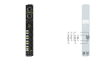 IP3102-B528 | Feldbus Box, 4-Kanal-Analog-Eingang, DeviceNet, Spannung, ±10 V, 16 Bit, differentiell, M12, integriertes T-Stück