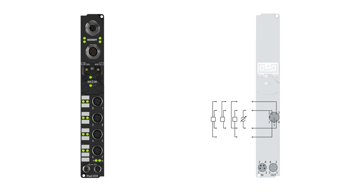 IP3112-B318 | Feldbus Box, 4-Kanal-Analog-Eingang, PROFIBUS, Strom, 0/4…20 mA, 16 Bit, differentiell, M12, integriertes T-Stück