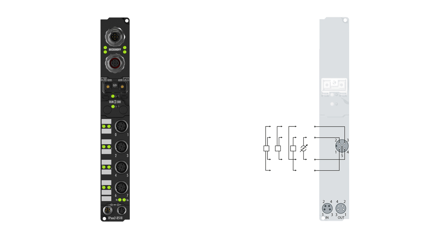 IP3112-B518 | Feldbus Box, 4-Kanal-Analog-Eingang, CANopen, Strom, 0/4…20 mA, 16 Bit, differentiell, M12, integriertes T-Stück