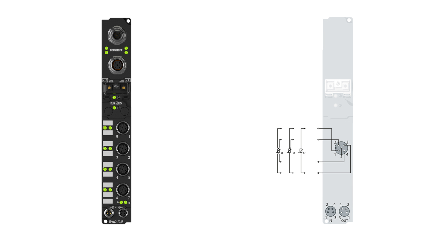 IP3202-B310 | Fieldbus Box, 4-channel analog input, PROFIBUS, temperature, RTD (Pt100), 16 bit, M12