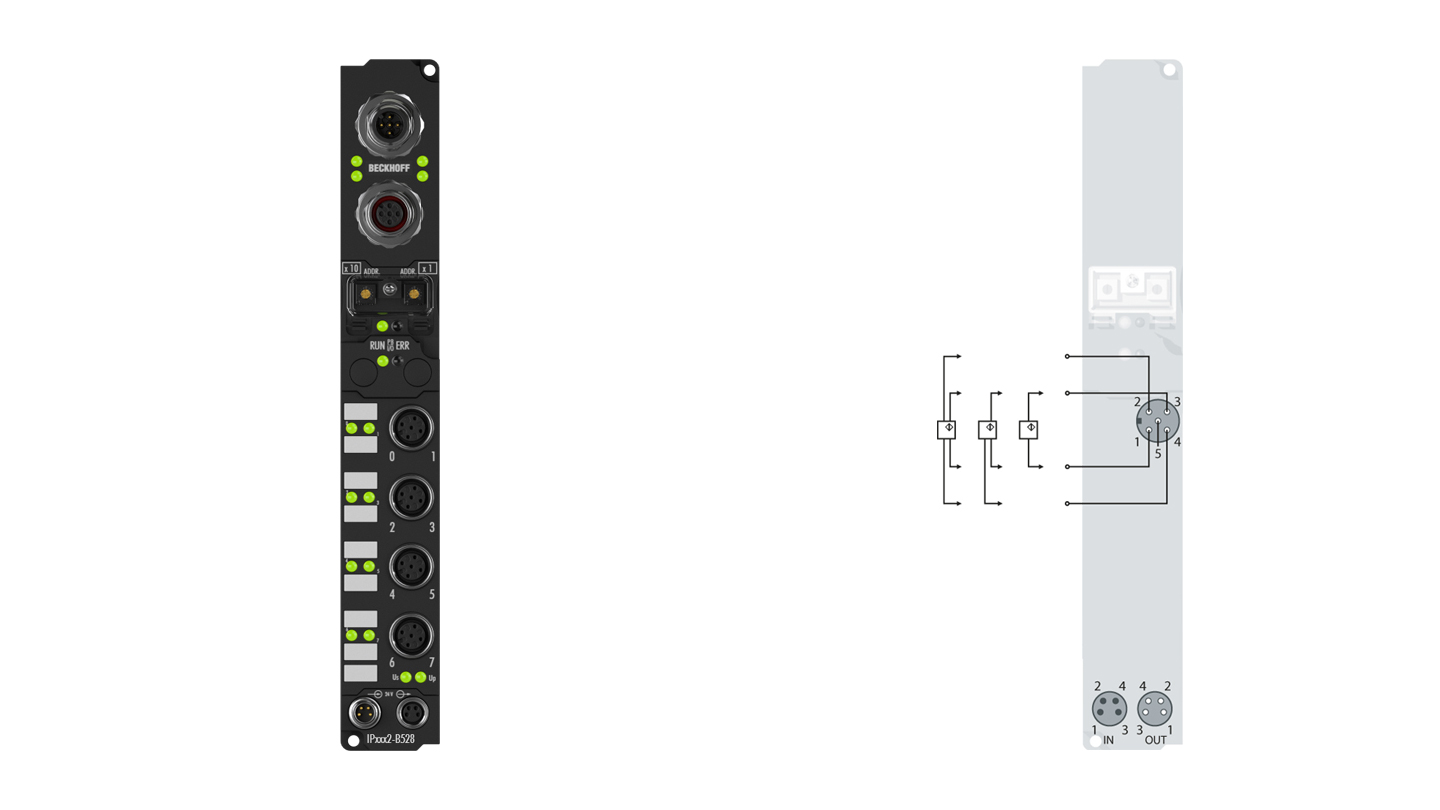 IP4132-B528 | Feldbus Box, 4-Kanal-Analog-Ausgang, DeviceNet, Spannung, ±10 V, 16 Bit, differentiell, M12, integriertes T-Stück