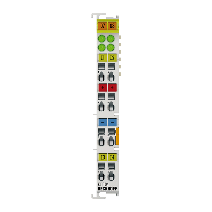 KL1104 | Bus Terminal, 4-channel digital input, 24 V DC, 3 ms, 2-/3-wire connection