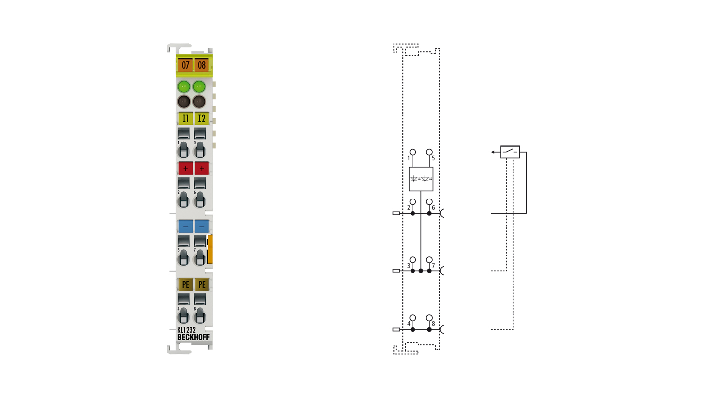 KL1232 | Busklemme, 2-Kanal-Digital-Eingang, 24 V DC, 0,2 ms, impulsverlängernd