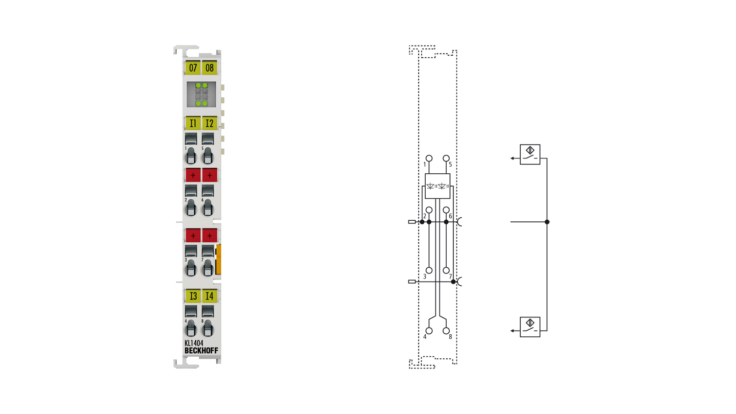 KL1404 | Busklemme, 4-Kanal-Digital-Eingang, 24 V DC, 3 ms, 2-Leiteranschluss
