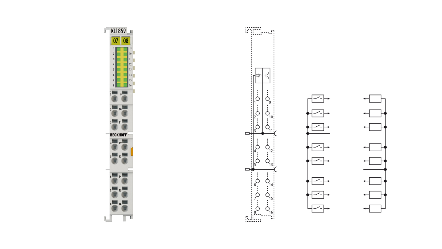 KL1859 | Bus Terminal, 8-channel digital input + 8-channel digital output, 24 V DC, 3 ms, 0.5 A