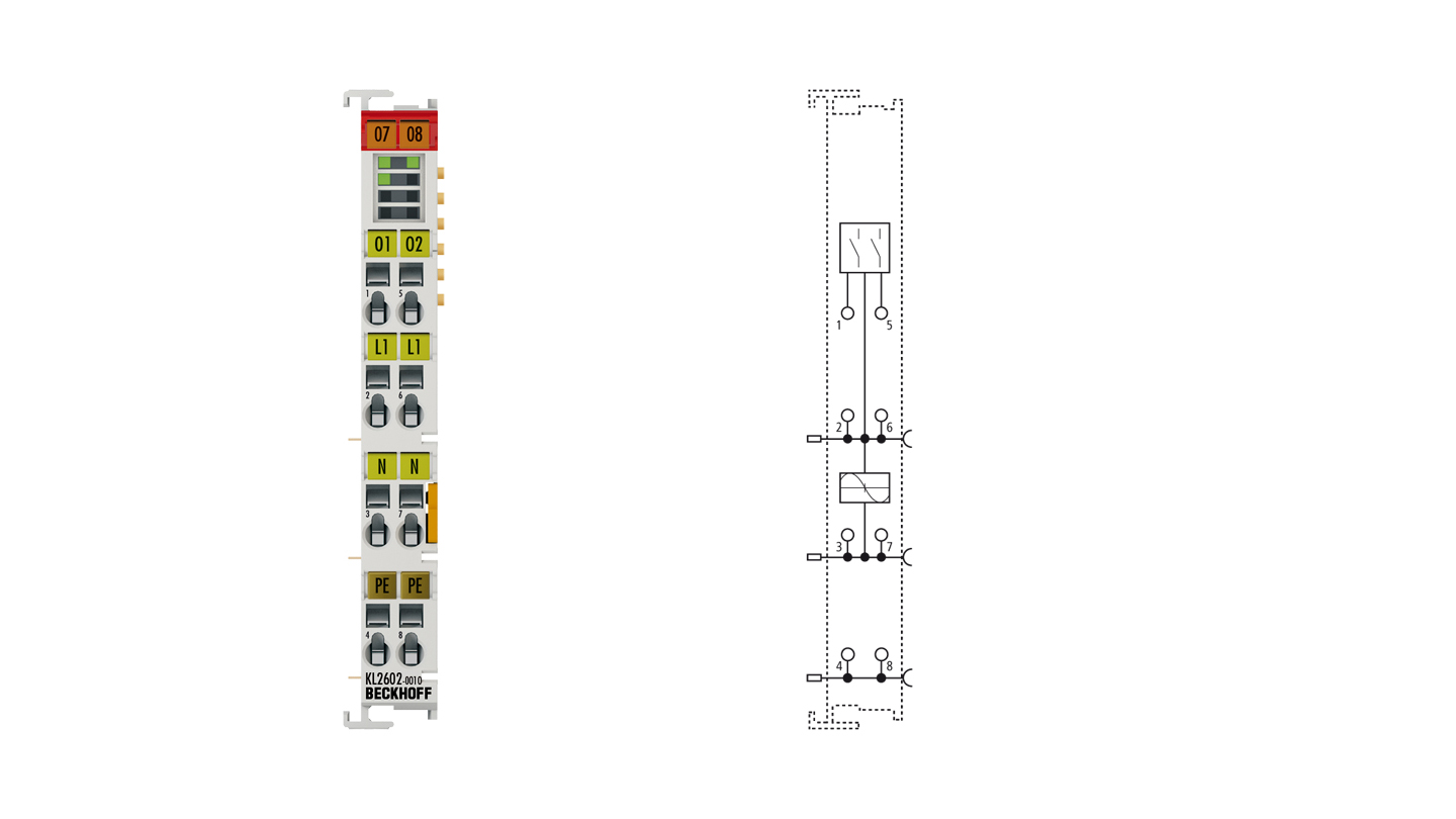KL2602-0010 | Busklemme, 2-Kanal-Relais-Ausgang, 230 V AC, 30 V DC, 5 A, kontaktschonendes Schalten