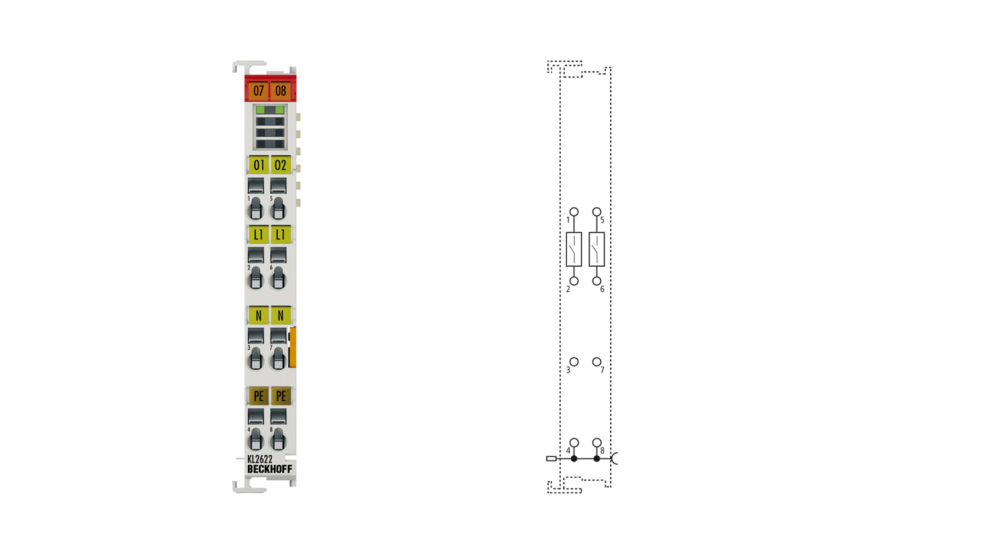 KL2622 | Bus Terminal, 2-channel relay output, 230 V AC, 30 V DC, 5 A, without power contacts