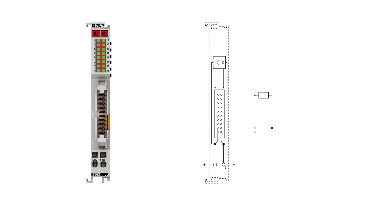 KL2872-0010 | Bus Terminal, 16-channel digital output, 24 V DC, 0.5 A, ground switching, flat-ribbon cable
