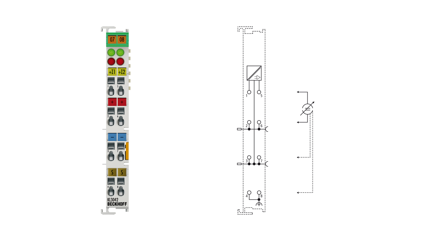 KL3042 | Busklemme, 2-Kanal-Analog-Eingang, Strom, 0…20 mA, 12 Bit, single-ended
