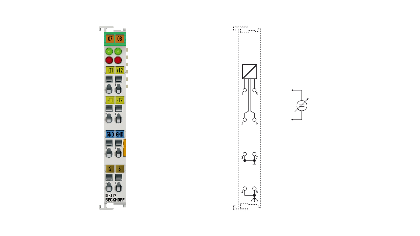 KL3112 | Busklemme, 2-Kanal-Analog-Eingang, Strom, 0…20 mA, 16 Bit, differentiell