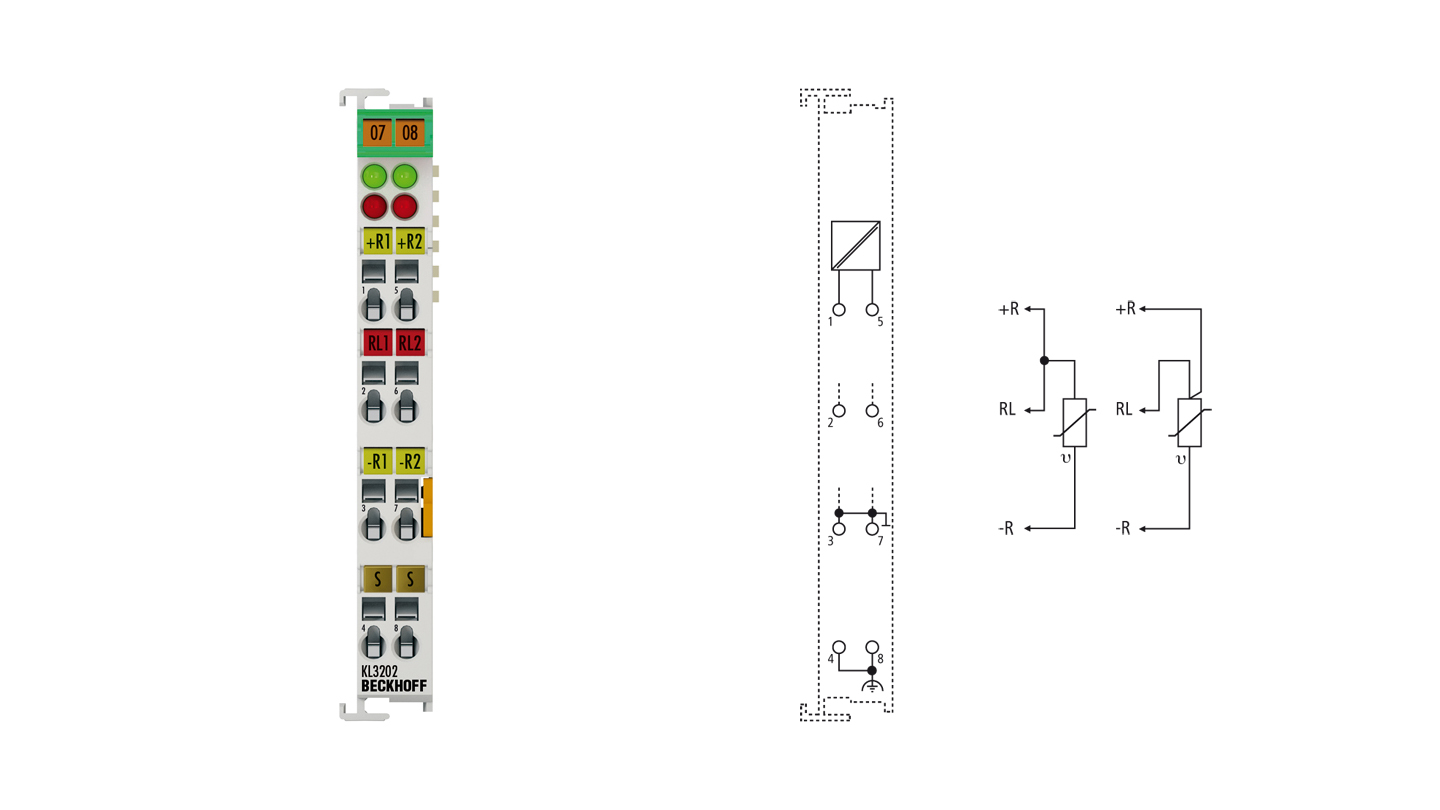 KL3202 | Busklemme, 2-Kanal-Analog-Eingang, Temperatur, RTD (Pt100), 16 Bit