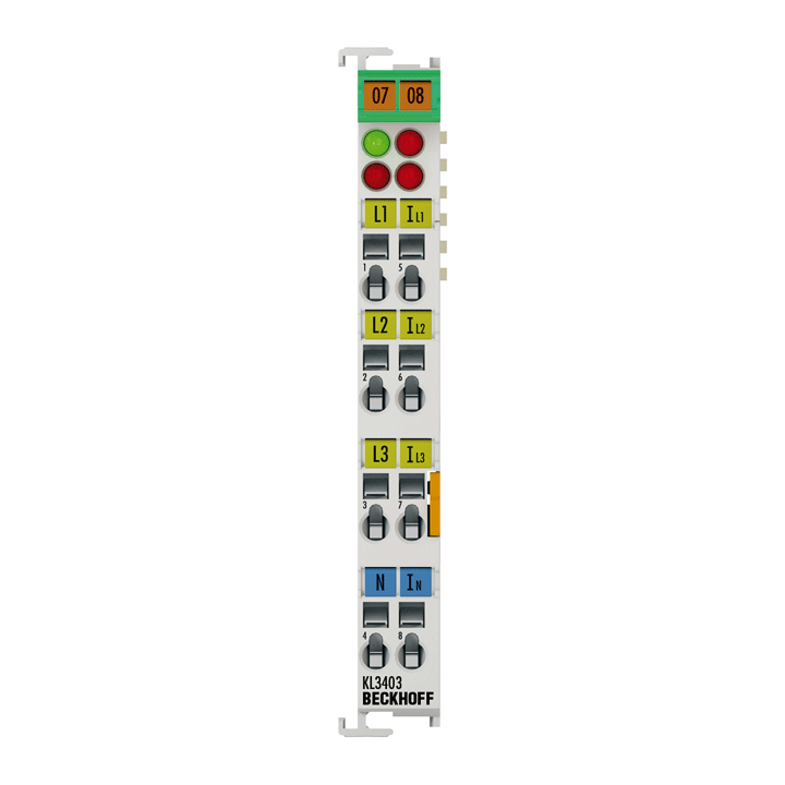 KL3403 | Bus Terminal, 3-channel analog input, power measurement, 500 V AC, 1 A, 16 bit