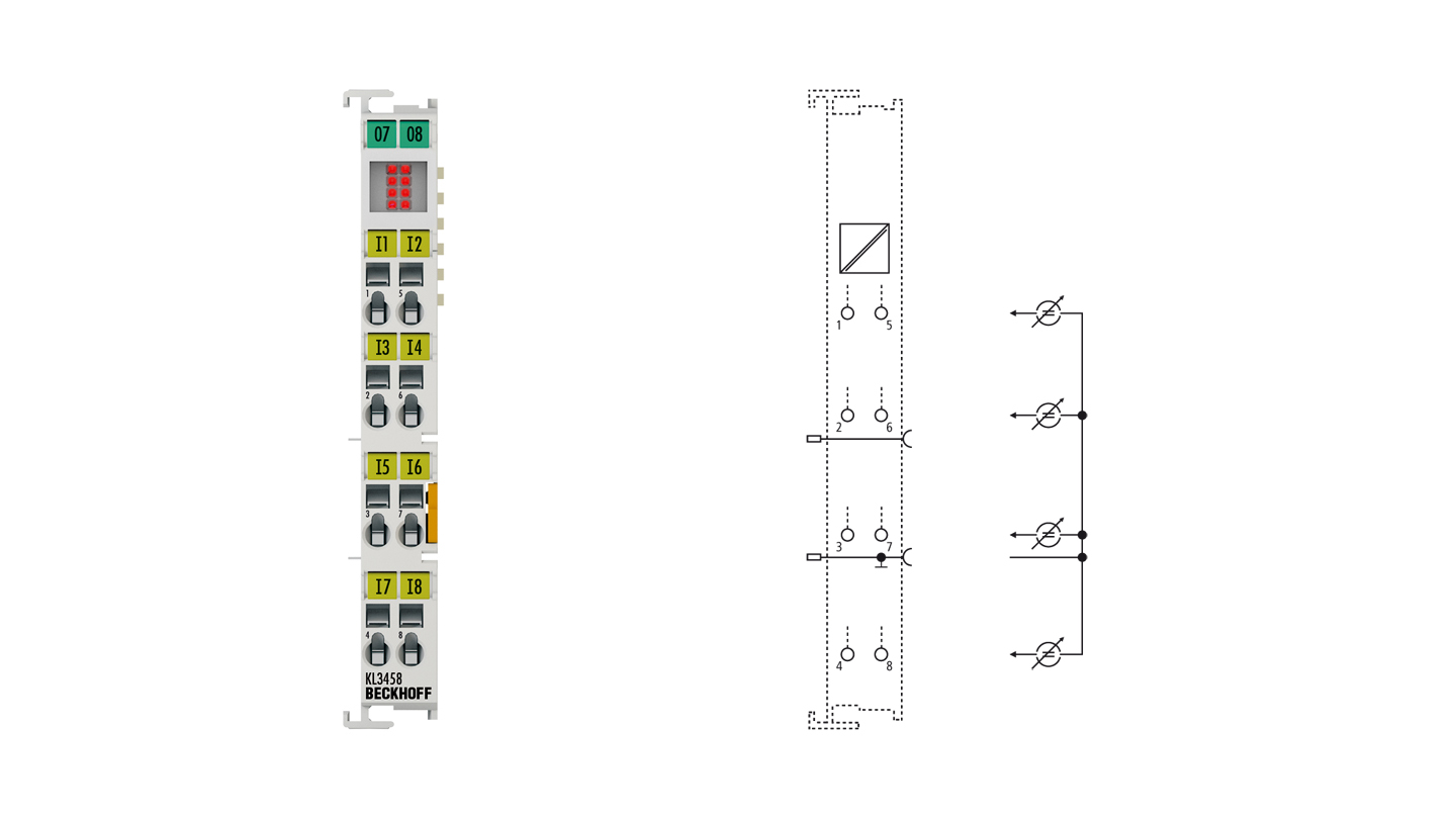 KL3458 | Busklemme, 8-Kanal-Analog-Eingang, Strom, 4…20 mA, 12 Bit, single-ended
