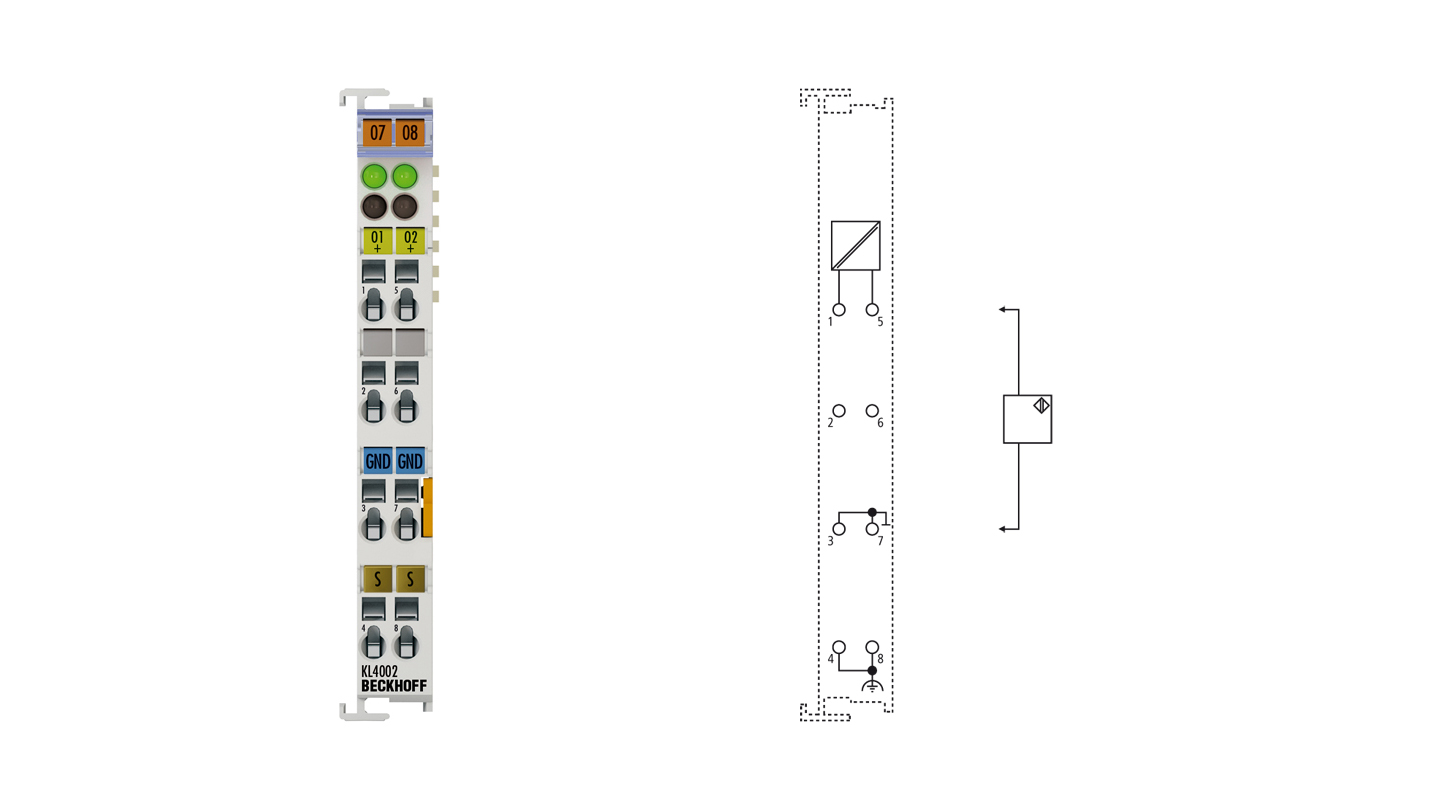 KL4002 | Busklemme, 2-Kanal-Analog-Ausgang, Spannung, 0…10 V, 12 Bit, differentiell