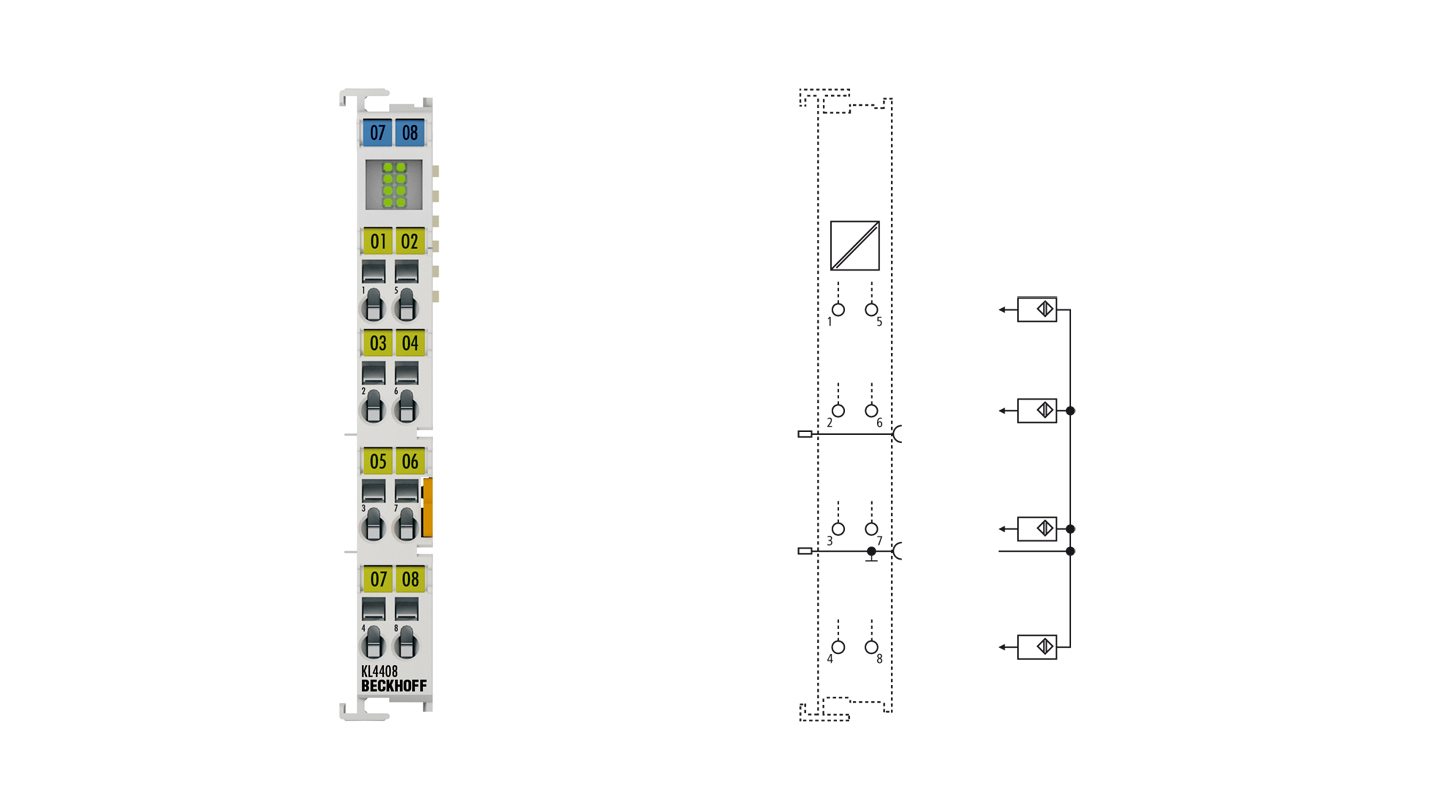 KL4408 | Bus Terminal, 8-channel analog output, voltage, 0…10 V, 12 bit, single-ended