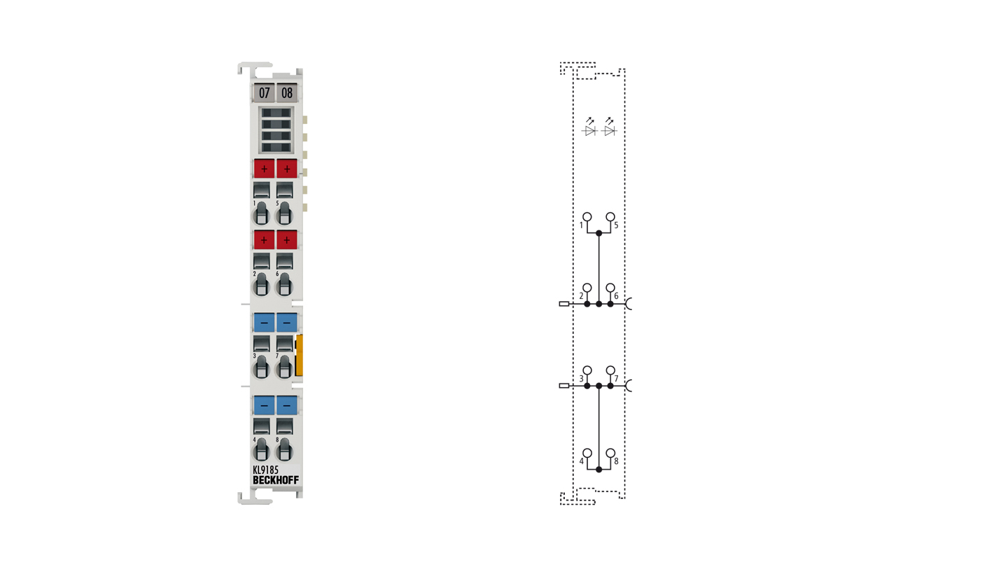 KL9185 | potential distribution terminal, 4 x 24 V DC, 4 x 0 V DC