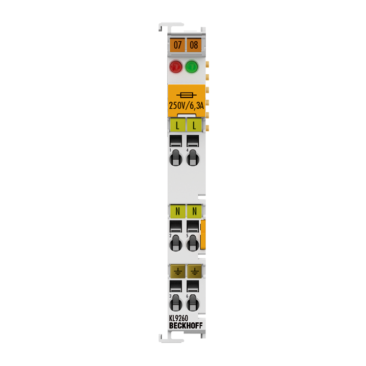 KL9260 | Potenzialeinspeiseklemme, 120…230 V AC, mit Diagnose und Sicherung