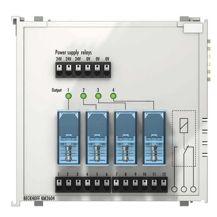 KM2604 | Busklemmenmodul, 4-Kanal-Relais-Ausgang, 230 V AC, 16 A