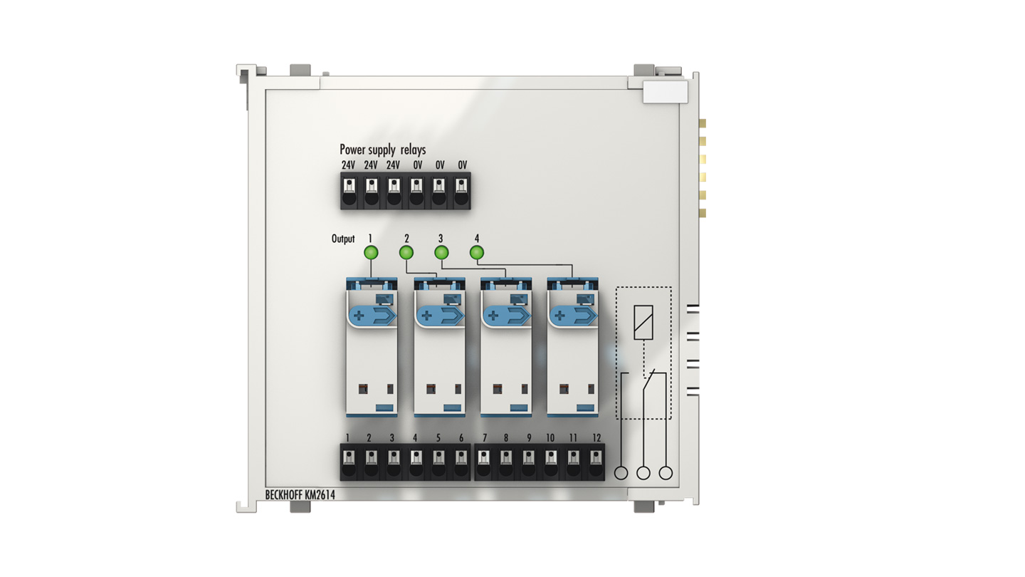 KM2614 | Bus Terminal module, 4-channel relay output, 230 V AC, 16 A, manual/autom. operation