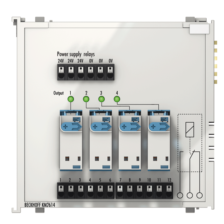 KM2614 | Bus Terminal module, 4-channel relay output, 230 V AC, 16 A, manual/autom. operation