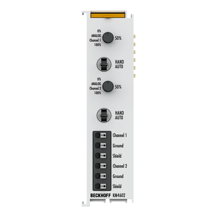 KM4602 | Busklemmenmodul, 2-Kanal-Analog-Ausgang, Spannung, 0…10 V, 12 Bit, single-ended, Hand-/Autom.bedienung