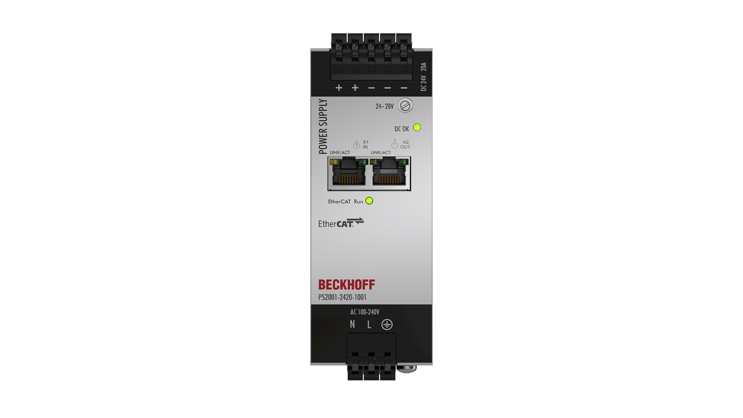 PS2001-2420-1001 | Stromversorgung PS2000; mit EtherCAT, Ausgang: 24 V DC, 20 A; Eingang: AC 100…240 V/DC 110…150 V, 1-phasig