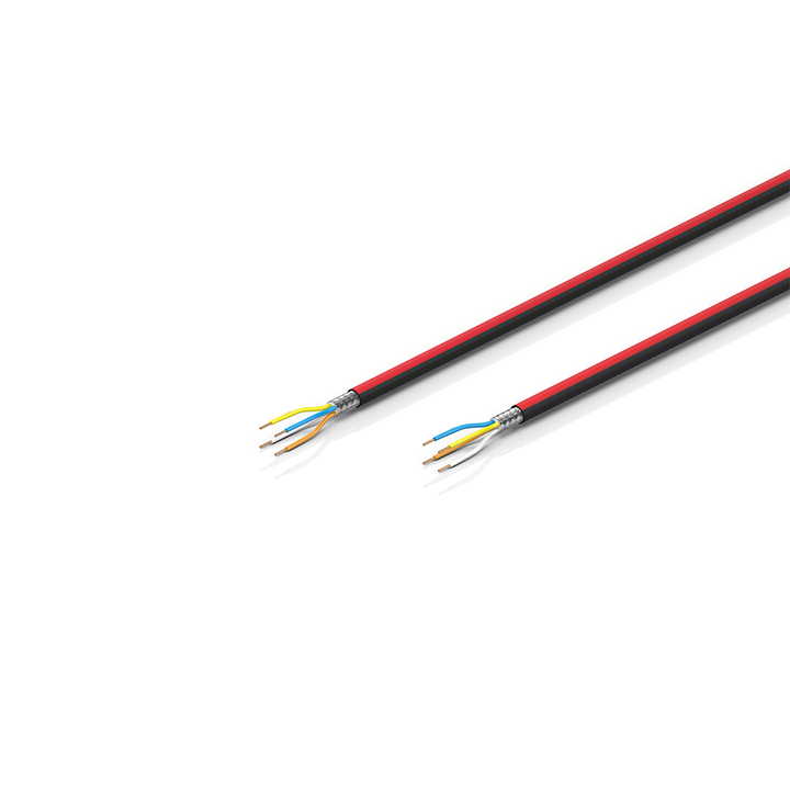 ZB7000 | EtherCAT P cable, shielded, PUR, drag-chain suitable, 1 x 4 x AWG22/7, black with red stripe, OD = 6.5 mm (±0.2 mm)