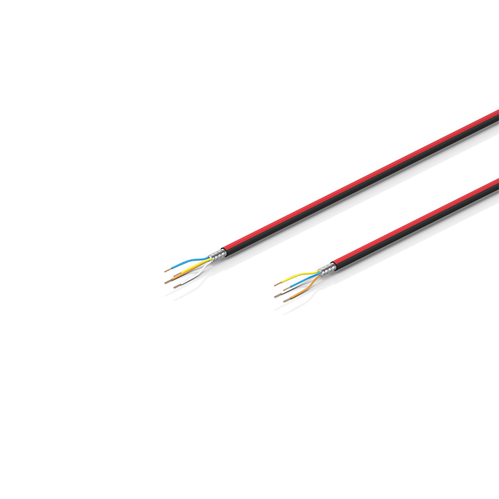 ZB7001 | EtherCAT P cable, shielded, PUR, drag-chain suitable, 1 x 4 x AWG24/7, black with red stripe, OD = 5.2 mm (±0.2 mm)