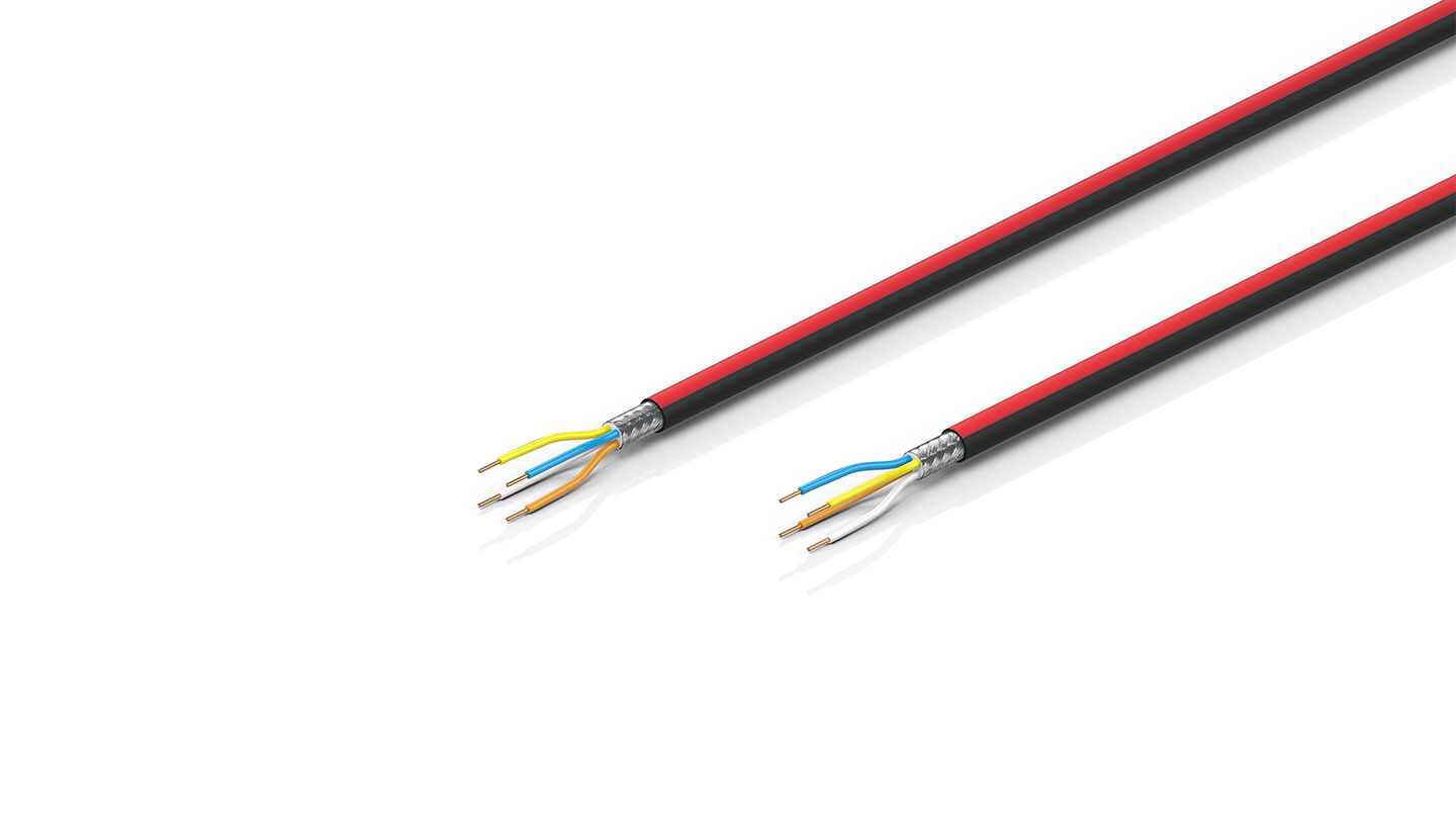 ZB7004 | EtherCAT P cable, shielded, PUR, capable of torsion, 1 x 4 x AWG22/7, black with red stripe, OD = 6.3 mm (±0.2 mm)