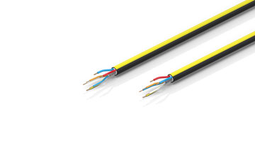 ZB7101-xxxx | EtherCAT/Ethernet cable, no overall shield, PUR, drag-chain suitable, 2 x 0.75 mm² + (1 x 4 x AWG22), black with yellow stripe, OD = 9.0 mm (±0.2 mm)