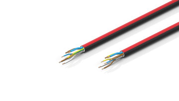 ZB7200-xxxx | EtherCAT P cable, no overall shield, PUR, drag-chain suitable, 3 G 1.5 mm² + (1 x 4 x AWG22), black with red stripe, OD = 10.0 mm (±0.2 mm)