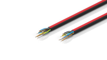 ZB7201-xxxx | EtherCAT P cable, no overall shield, PUR, drag-chain suitable, 5 G 1.5 mm² + (1 x 4 x AWG22), black with red stripe, OD = 11.0 mm (±0.2 mm)