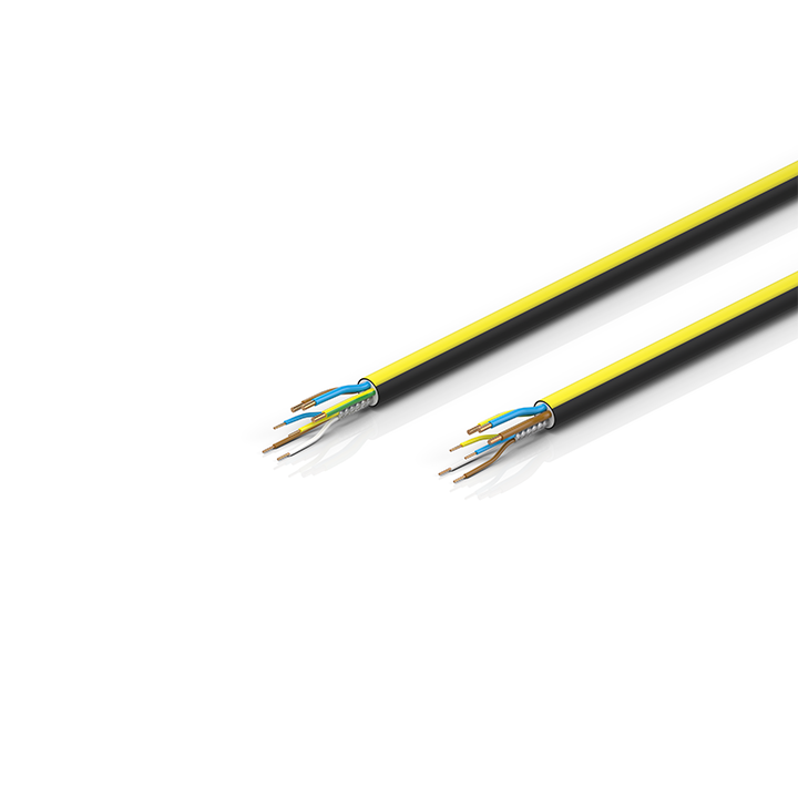 ZB7202-xxxx | EtherCAT/Ethernet cable, no overall shield, PUR, drag-chain suitable, 3 G 1.5 mm² + (1 x 4 x AWG22), black with yellow stripe, OD = 10.0 mm (±0.2 mm)