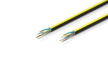 ZB7211-xxxx | EtherCAT/Ethernet cable, no overall shield, PUR, drag-chain suitable, 3 G 2.5 mm² + (1 x 4 x AWG22), black with yellow stripe, OD = 11.1 mm (±0.2 mm)