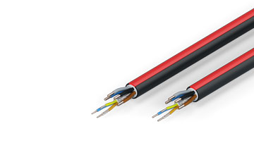 ZB7215-xxxx | EtherCAT P cable, no overall shield, PUR, drag-chain suitable, 4 x 1.5 mm² + (1 x 4 x AWG22), black with red stripe, OD = 10.8 mm (±0.2 mm)