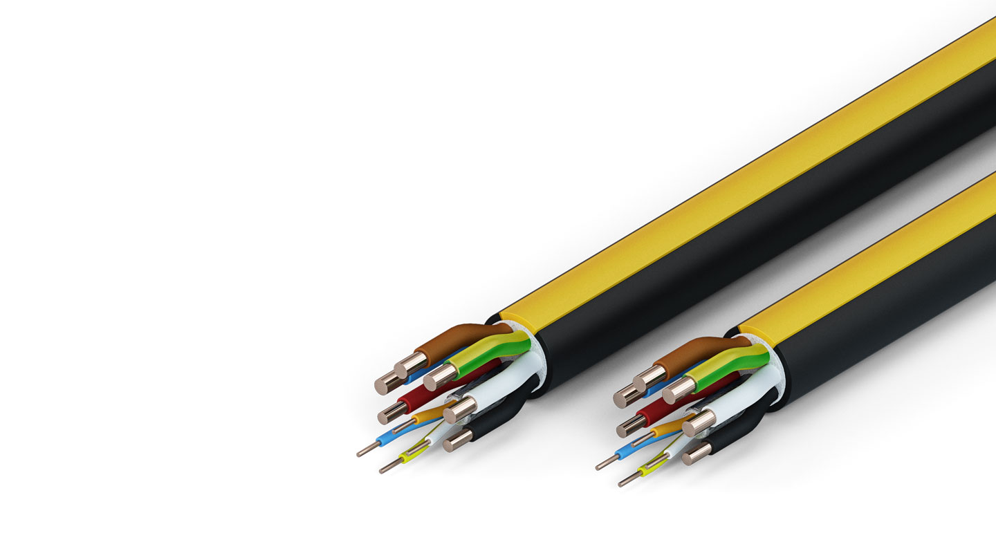 ZB7301-xxxx | EtherCAT cable, no total screen, PUR, drag chain suitable, 4G4 mm² + 2 x 2.5 mm² + (1 x 4 x AWG22), black with yellow stripe, OD = 14,1 (±0.2 mm)