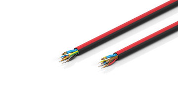 ZB7306-xxxx | EtherCAT P cable, no total screen, PUR, drag-chain suitable, 3G2.5 mm² + 2 x 1.5 mm² +(1 x 4 x AWG22), black with red stripe, OD = 11.9 (±0.4 mm)
