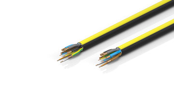 ZB7309-xxxx | EtherCAT-/Ethernet-Leitung, kein Gesamtschirm, PVC, feste Verlegung, 5G4 mm² + (1 x 4 x AWG22), schwarz mit gelbem Streifen, AD = 13,8 mm (±0,2 mm)