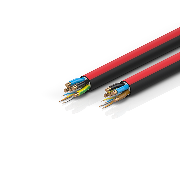 ZB7400-xxxx | EtherCAT P cable, no overall shield, PUR, drag-chain suitable, 5 G 16 mm² + (1 x 4 x AWG22), black with red stripe, OD = 24.0 mm (±0.2 mm)
