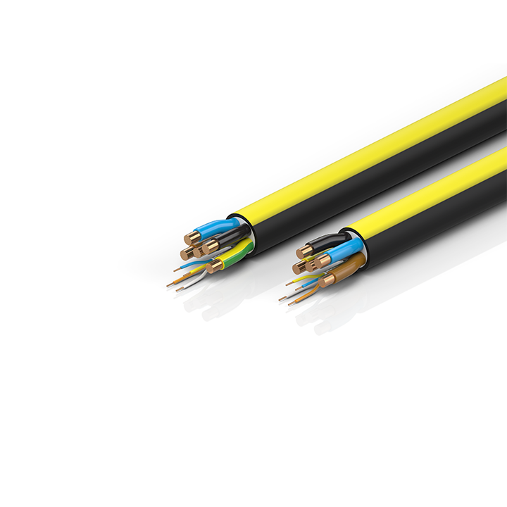 ZB7401-xxxx | EtherCAT/Ethernet cable, no complete shield, PUR, drag-chain suitable, 5 G 16 mm² + (1 x 4 x AWG22), black with yellow stripe, OD = 24.0 mm (±0.2 mm)