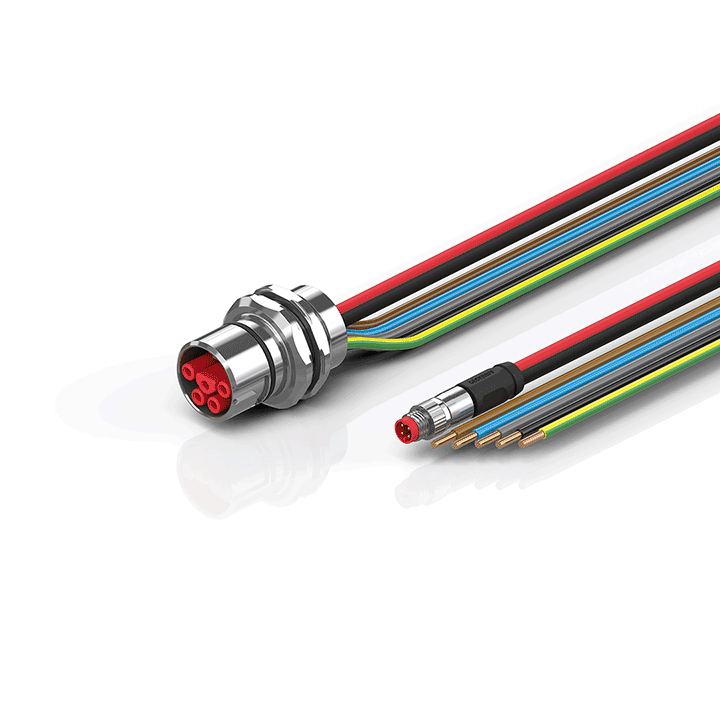ZK7314-AW00-0xxx | B23, ECP cable, PUR, 5 G 4.0 mm² + (1 x 4 x AWG22), drag chain suitable, key 1 (2 x 24 V DC + PE)