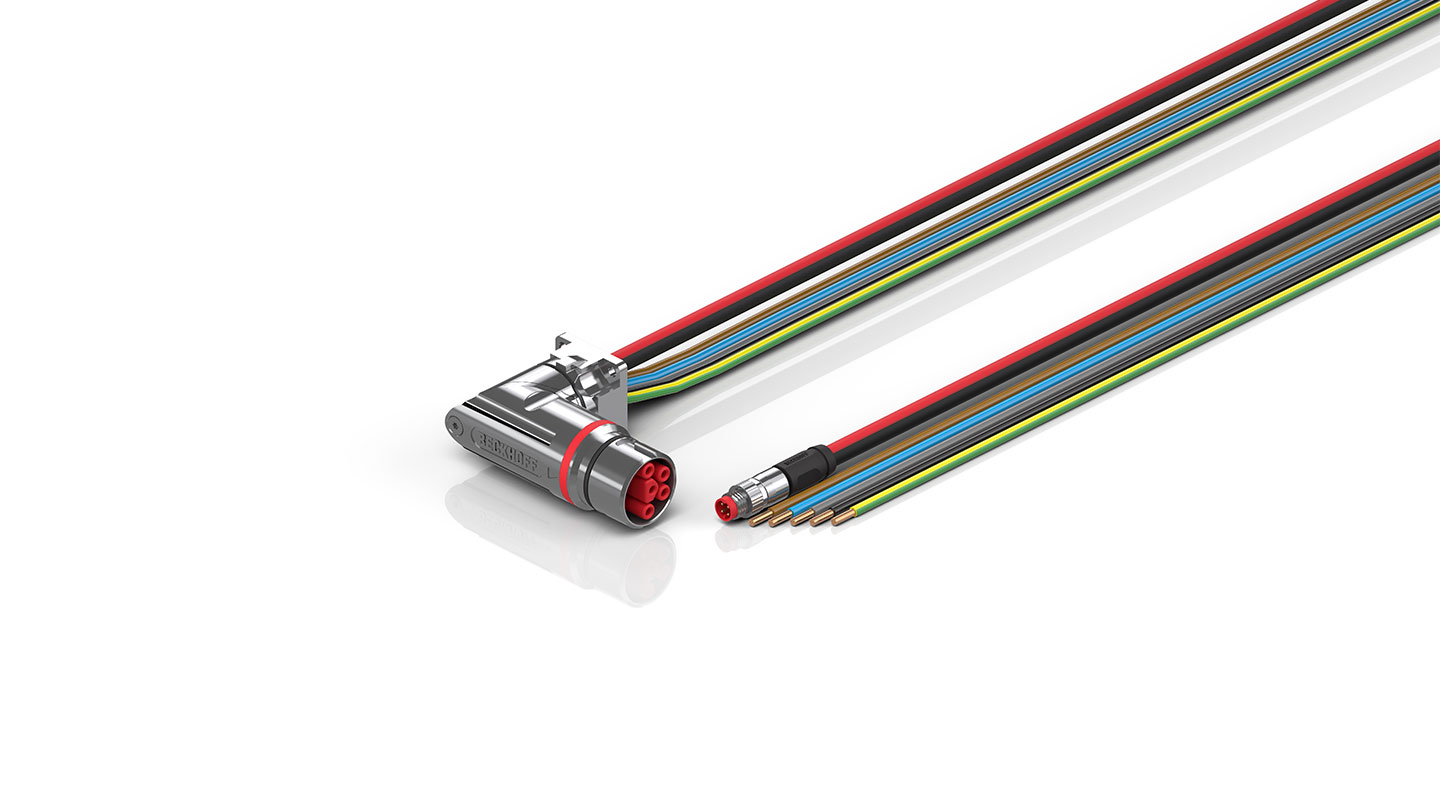 ZK7314-CI00-0xxx | B23, ECP cable, PUR, 5 G 4.0 mm² + (1 x 4 x AWG22), drag chain suitable, key 1 (2 x 24 V DC + PE)