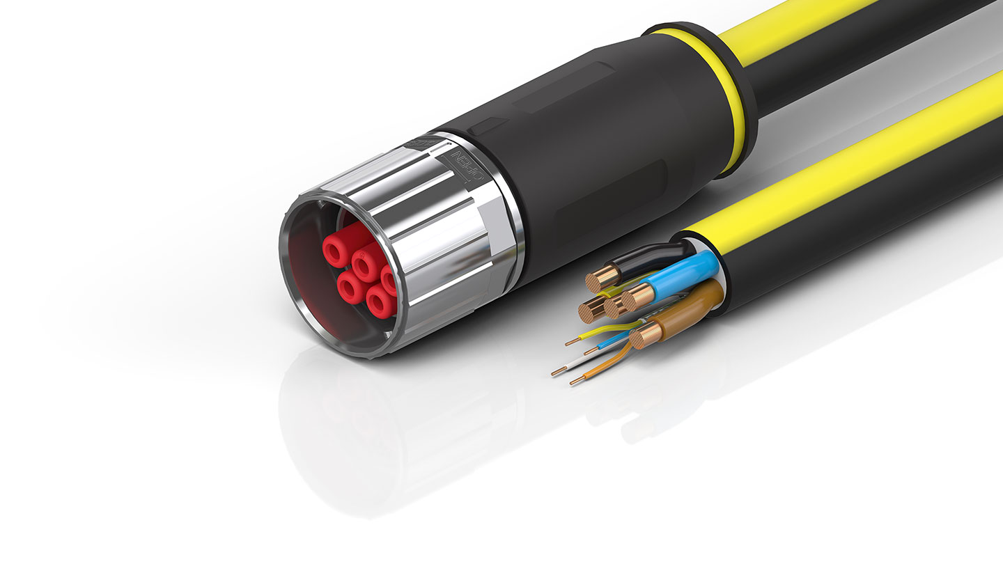 ZK7B25-3100-Axxx | B40, ENP cable, PUR, 5 G 16.0 mm² + (1 x 4 x AWG22), drag chain suitable, key 3 (user-defined voltage)